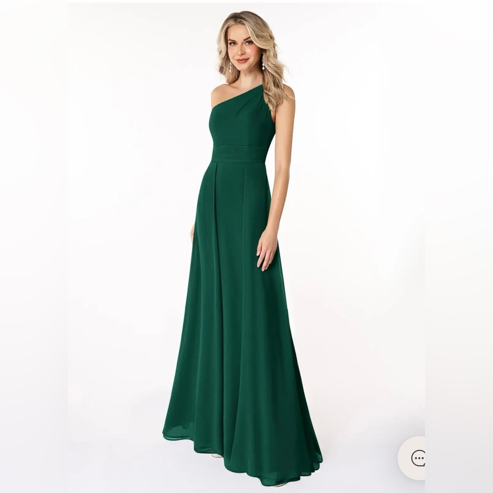 Azazie Dallas Emerald A-Line One Shoulder Chiffon Dress